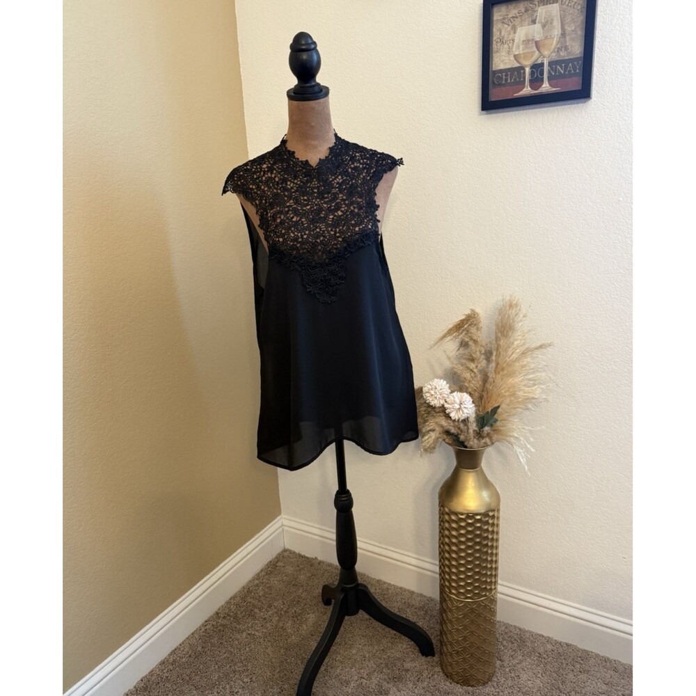 Nella Fantasia Black Lace Halter Tank Top Womens Large Chiffon Flowy Whimsigoth